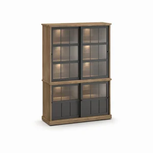 Evan - Wandkast Patio - DR4GL+WV9 - K674 - Oude teak/Zwart - 143x208x50cm | Belga Meubelen Sale