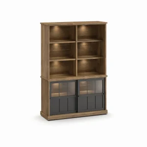 Evan - Wandkast Patio - DR4GL+WB9 - K674 - Oude teak/Zwart - 143x208x50cm | Belga Meubelen Best