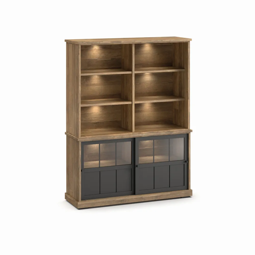 evan__wandkast_patio__drg_0-5.webp Evan - Wandkast Patio - DR3GL+WB8 - K674 - Oude teak/Zwart - 159x208x50cm | Belga Meubelen Discount