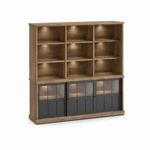 Evan - Wandkast Patio - DR2GL+WB7 - K674 - Oude teak/Zwart - 209x208x50cm | Belga Meubelen Outlet