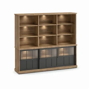 Evan - Wandkast Patio - DR1GL+WB6 - K674 - Oude teak/Zwart - 233x208x50cm | Belga Meubelen Best