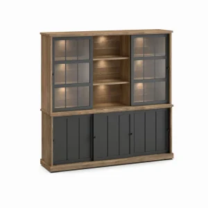 Evan - Wandkast Patio - DR2+WV7 - K674 - Oude teak/Zwart - 209x208x50cm | Belga Meubelen Sale