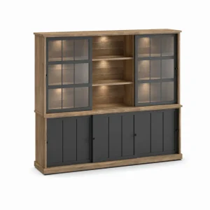 Evan - Wandkast Patio - DR1+WV6 - K674 - Oude teak/Zwart - 233x208x50cm | Belga Meubelen Outlet