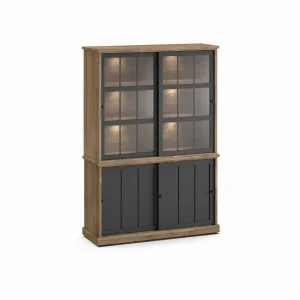 Evan - Wandkast Patio - DR4+WV9 - K674 - Oude teak/Zwart - 143x208x50cm | Belga Meubelen Fashion