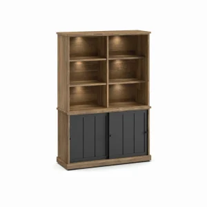 Evan - Wandkast Patio - DR4+WB9 - K674 - Oude teak/Zwart - 143x208x50cm | Belga Meubelen New