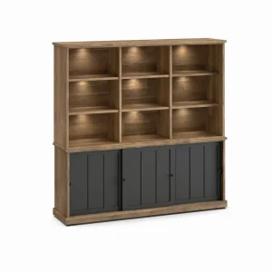 Evan - Wandkast Patio - DR2+WB7 - K674 - Oude teak/Zwart - 209x208x50cm | Belga Meubelen New