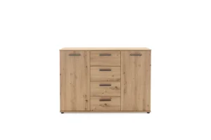 FIN - Commode Praag 6 - 2 Deuren en 4 Laden - Eiken/Wit Decor - 120x85x35cm | Belga Meubelen Online