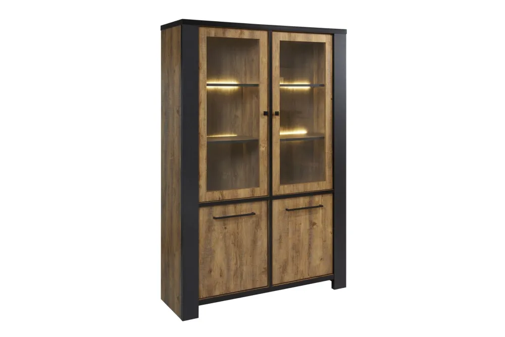 gbo__vitrine_samuel__warm_0.webp GBO - Vitrine Samuel - Warme Eik/Grijs - 130x185x46cm | Belga Meubelen Discount