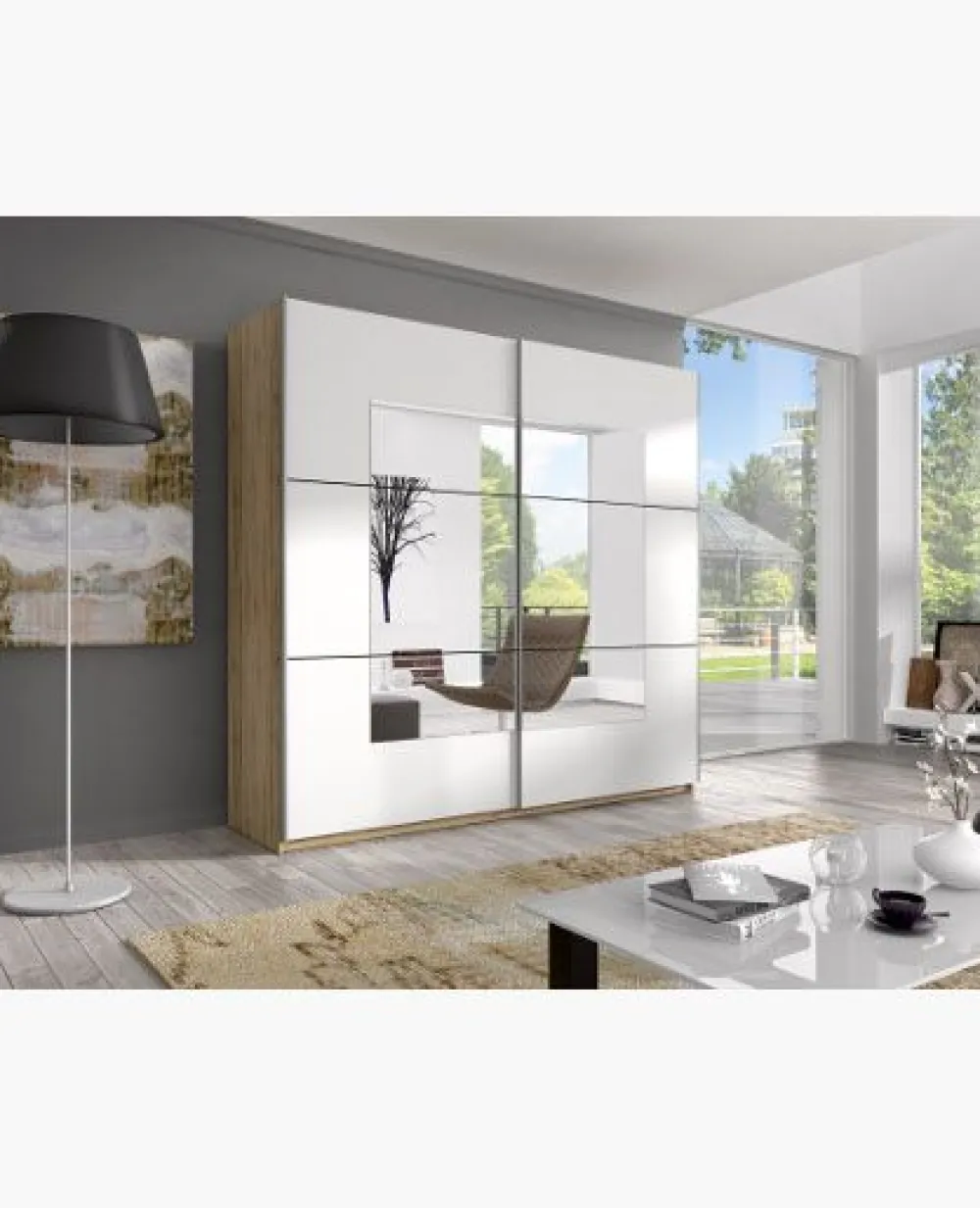 hm__kleerkast_beta__schui_0.webp HM - Kleerkast Beta - Schuifdeuren - Wit/Spiegel - 180x210x61cm | Belga Meubelen Outlet
