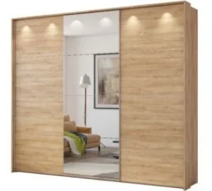 HM - Kleerkast Century - 3 schuifdeuren - Donkere/Lichte Eik - 277x240x64cm | Belga Meubelen Discount