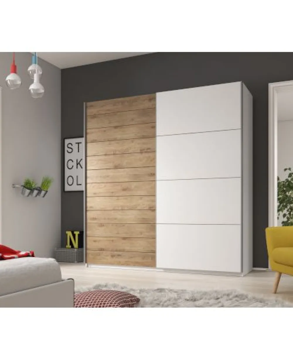 hm__kleerkast_galaxy__sch_0.webp HM - Kleerkast Galaxy- 2 Schuifdeuren - Eik/Wit - 220x210x61cm | Belga Meubelen Discount