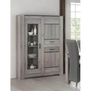 JAD - Vitrine Tom - Grijze Eik/Marmer look - 132x188x40cm | Belga Meubelen New