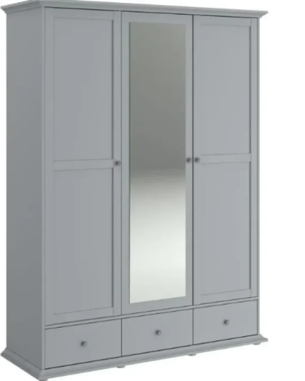 Kleerkast Margaux - Grijs - Spiegel - 3 Laden - 152x53x202cm | Belga Meubelen New