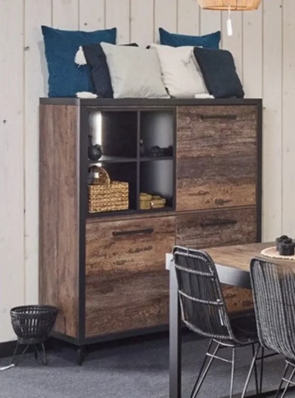 Meubar - Barkast Kuta - BAR6 - K647 - Donker scheepshout/Zwart - 125x153x50cm | Belga Meubelen Online