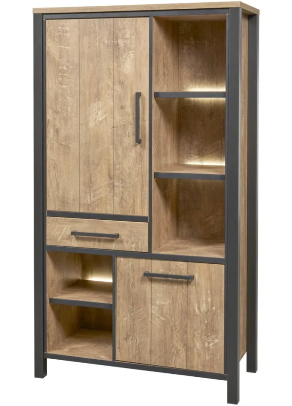 Meubar - Barkast Lovina - BAR7 - K661 - Oranje Teakhout/Zwart - 107x189x50cm | Belga Meubelen Outlet