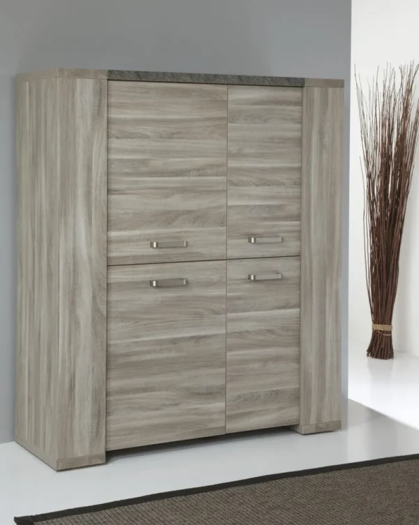 Meubar - Barkast Stone - BAR1 - K437 - Spint eik grijs/Marmer - 140x163x50cm | Belga Meubelen Fashion