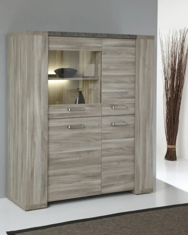 Meubar - Barkast Stone - V1 - K437 - Spint eik grijs/Marmer - 140x163x50cm | Belga Meubelen Fashion