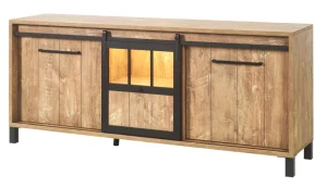 Meubar - Dressoir Alcatraz - DR7 - K661 - Oranje Teakhout/Zwart - 207x90x50cm | Belga Meubelen Clearance
