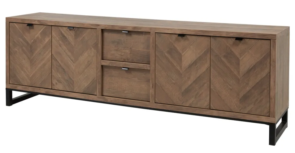 meubar__dressoir_jaipur___0-2.webp Meubar - Dressoir Jaipur - DR6 - K671V - Old teak (Fishbone doors)/Matt Black - 232x77x50cm | Belga Meubelen Online