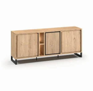 Meubar - Dressoir Kano - DR7 - K545BL - Millenium oak nature/Elegant black - 215x89x49cm | Belga Meubelen Outlet
