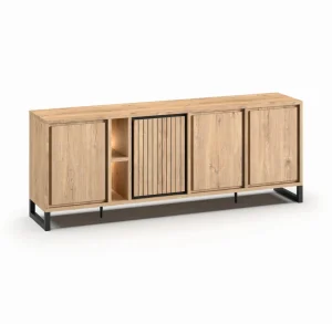 Meubar - Dressoir Kano - DR6 - K545BL - Millenium oak nature/Elegant black - 234x89x49cm | Belga Meubelen Outlet