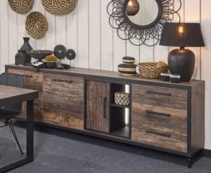 Meubar - Dressoir Kuta - DR6 - K647 - Donker scheepshout/Zwart - 243x85x50cm | Belga Meubelen Fashion