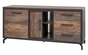 Meubar - Dressoir Kuta - DR7 - K647 - Donker scheepshout/Zwart - 184x85x50cm | Belga Meubelen Online