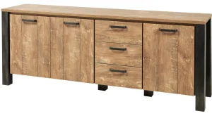 Meubar - Dressoir Olivia - DR6 - K662 - Oranje Teakhout/Staal look - 216x84x50cm | Belga Meubelen Clearance