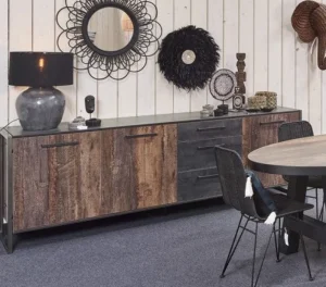 Meubar - Dressoir Samir - DR6 - K646 - Donker scheepshout/Grijs - 254x87x50cm | Belga Meubelen Outlet