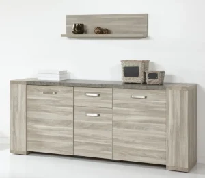 Meubar - Dressoir Stone - DR3 - K437 - Spint eik grijs/Marmer - 205x86x50cm | Belga Meubelen Best