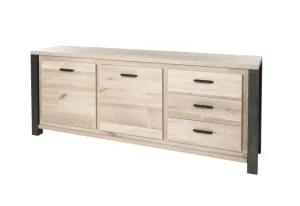 Meubar - Dressoir Tomba - DR6 - K497 - Oude Eik/Imitatie staal - 222x90x50cm | Belga Meubelen Fashion