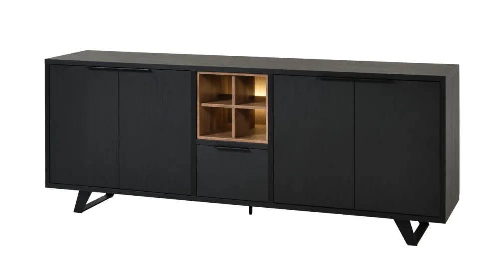 meubar__dressoir_veneto___0-2.webp Meubar - Dressoir Veneto - DR7 - K717 - Elegant black/Old teak - 208x92x50cm | Belga Meubelen Outlet