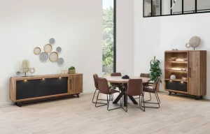 Meubar - Eetkamer Trentino E2 - 3-delige set - Eik/Zwart - Twee kleuren | Belga Meubelen Sale