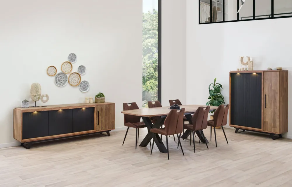 meubar__eetkamer_trentino_0-2.webp Meubar - Eetkamer Trentino E4 - 3-delige set - Eik/Zwart - Twee kleuren | Belga Meubelen Sale