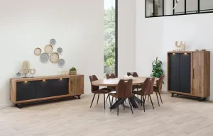 Meubar - Eetkamer Trentino E1 - 3-delige set - Eik/Zwart - Twee kleuren | Belga Meubelen Discount