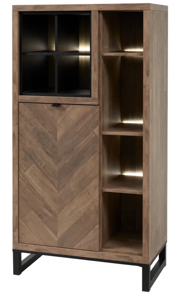 Meubar - Kolomkast Jaipur - KB6R - K671V - Old teak (Fishbone doors)/Matt Black - 834x162x50cm | Belga Meubelen Sale