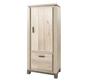 Meubar - Kolomkast Jan - KB6R - K497 - Oude eik/imitatie staal - 810x190x50cm | Belga Meubelen Online