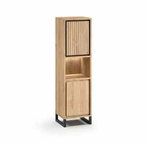Meubar - Kolomkast Kano - KB6R - K545BL - Millenium oak nature/Elegant black - 561x202x49cm | Belga Meubelen Clearance