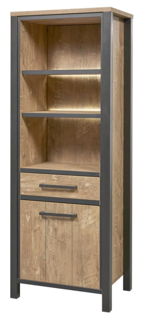 Meubar - Kolomkast Lovina - KB7R - K661 - Oranje Teakhout/Zwart - 70x189x50cm | Belga Meubelen Clearance