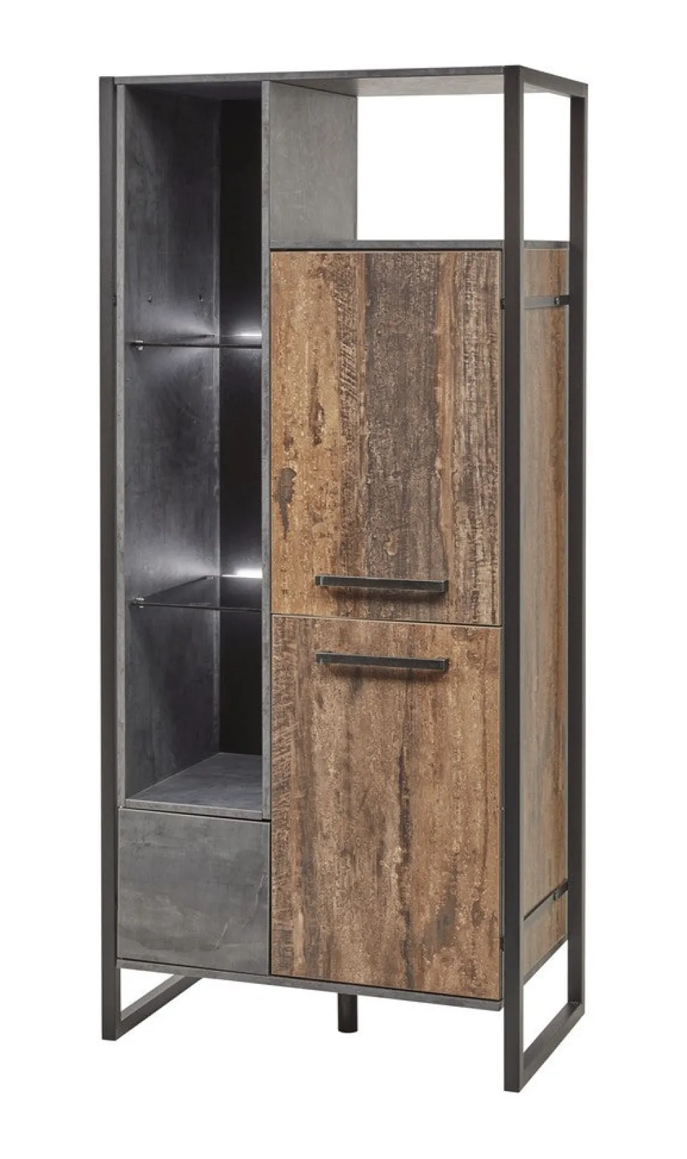 meubar__kolomkast_samir___0-1.webp Meubar - Kolomkast Samir - KB6R - K646 - Donker scheepshout/Grijs - 84x185x50cm | Belga Meubelen Outlet