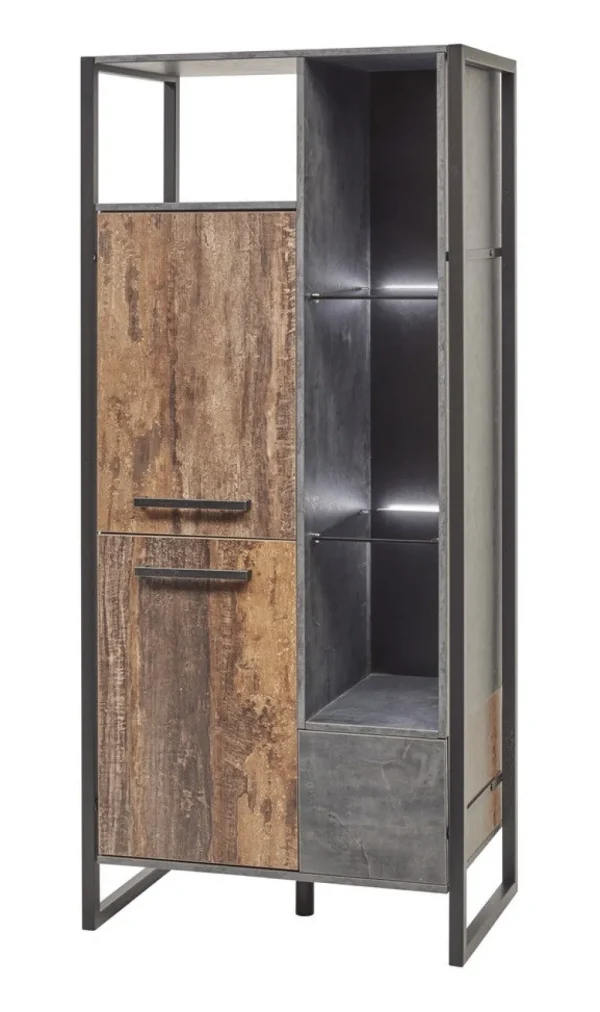Meubar - Kolomkast Samir - KB6L - K646 - Donker scheepshout/Grijs - 84x185x50cm | Belga Meubelen Sale