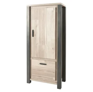 Meubar - Kolomkast Tomba - KB6R - K497 - Oude Eik/Imitatie staal - 810x187x50cm | Belga Meubelen Outlet