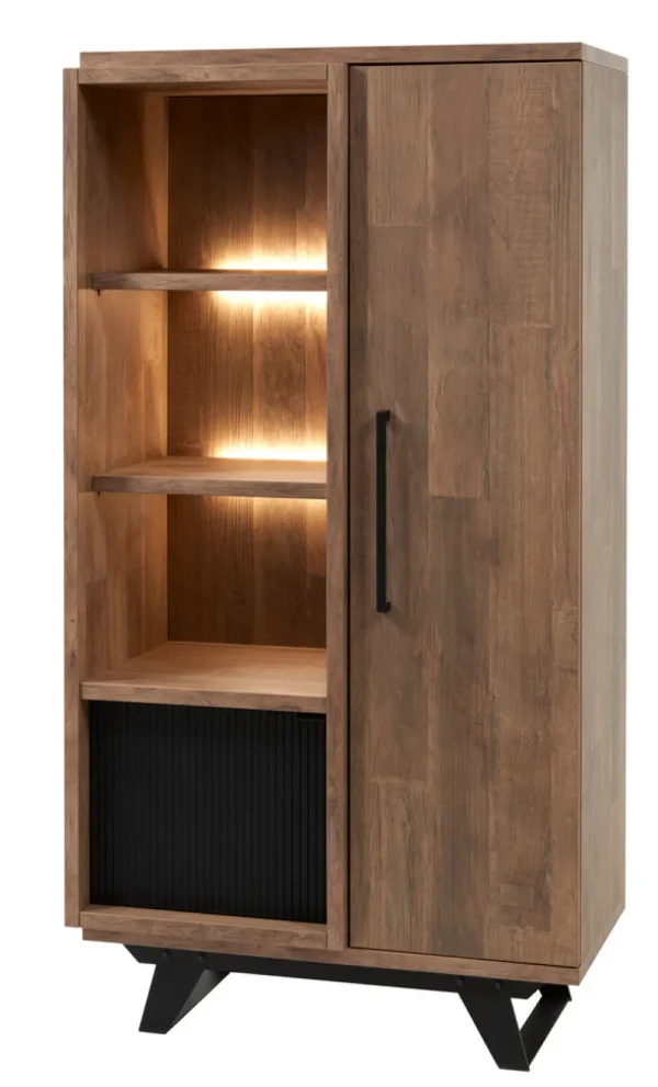 Meubar - Kolomkast Trentino - KV6R - K671 - Old Teak/Matt black - 875x167x50cm | Belga Meubelen Outlet