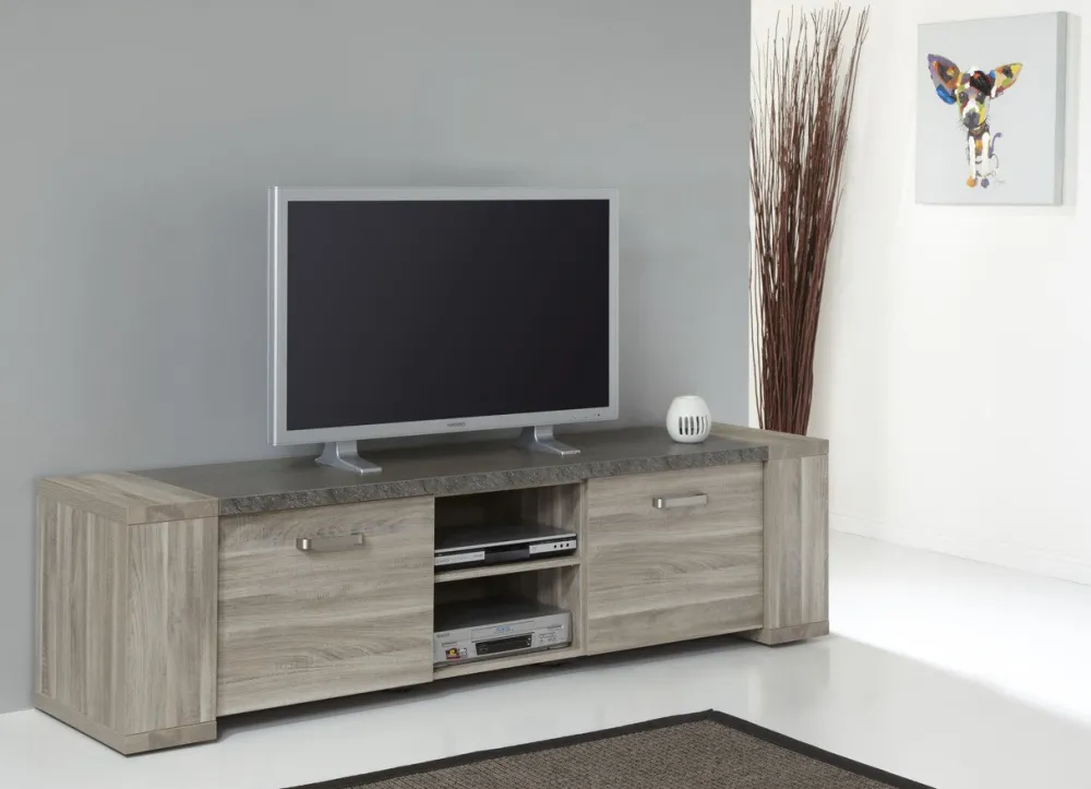 meubar__tv_meubel_stone___0-1.webp Meubar - TV- Meubel Stone - TV2 - K437 - Spint eik grijs/Marmer - 205x55x50cm | Belga Meubelen Hot