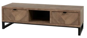 Meubar - TV-meubel Jaipur - TV7 - K671V - Old teak (Fishbone doors)/Matt Black - 159x48x50cm | Belga Meubelen Best