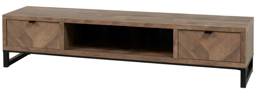 meubar__tvmeubel__jaipur__0-3.webp Meubar - TV-meubel Jaipur - TV8 - K671V - Old teak (Fishbone doors)/Matt Black - 207x48x50cm | Belga Meubelen Best