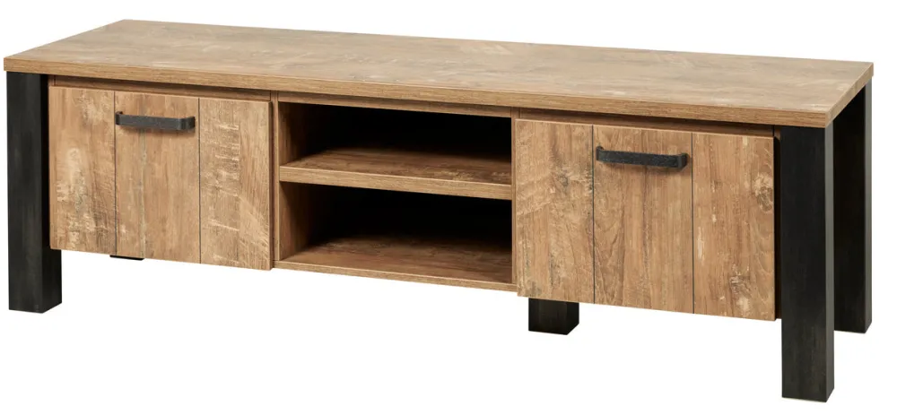 meubar__tvmeubel_olivia___0-1.webp Meubar - TV-Meubel Olivia - TV7 - K662 - Oranje Teakhout/Staal look - 167x52x50cm | Belga Meubelen Sale