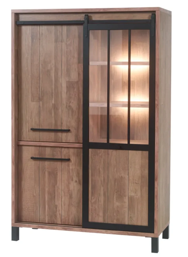 Meubar - Vitrine Alcatraz - BAR6 - K671 - Old teak/Matt black - 122x188x50cm | Belga Meubelen New