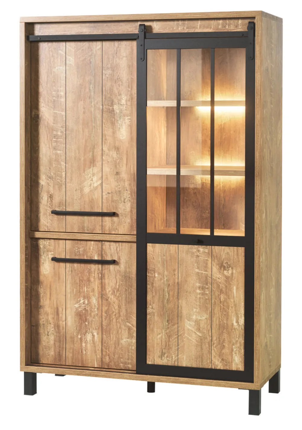 meubar__vitrine__alcatraz_0.webp Meubar - Vitrine Alcatraz - BAR6 - K661 - Oranje Teakhout/Zwart - 122x188x50cm | Belga Meubelen Sale