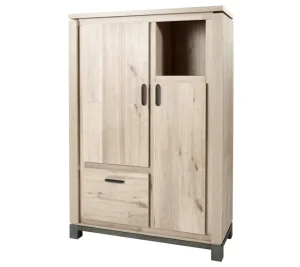 Meubar - Vitrine Jan - BAR6 - K497 - Oude eik/imitatie staal - 130x190x50cm | Belga Meubelen Best
